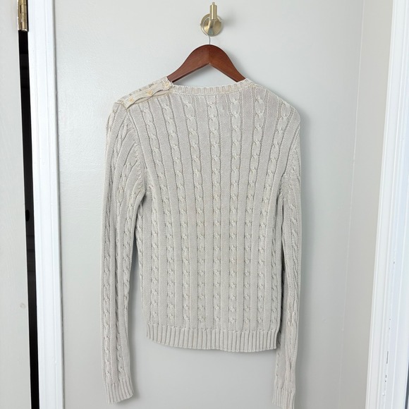VTG‎ Eddie Bauer Cotton Sweater Fisherman Beige Cable Knit Men's L Classic TSITP - Picture 5 of 10